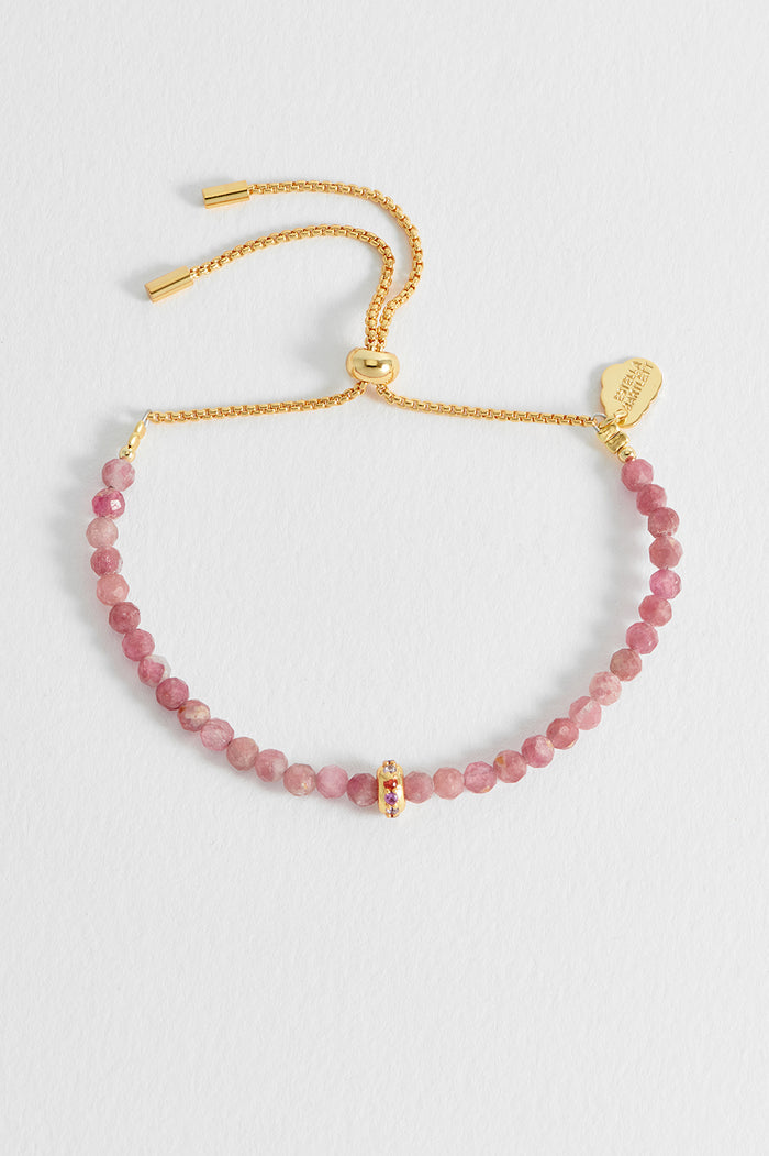 Estella Bartlett Pink Tourmaline CZ Disc Amelia Bracelet Gold Plated | Pink Tourmaline Packaging Message: Love
