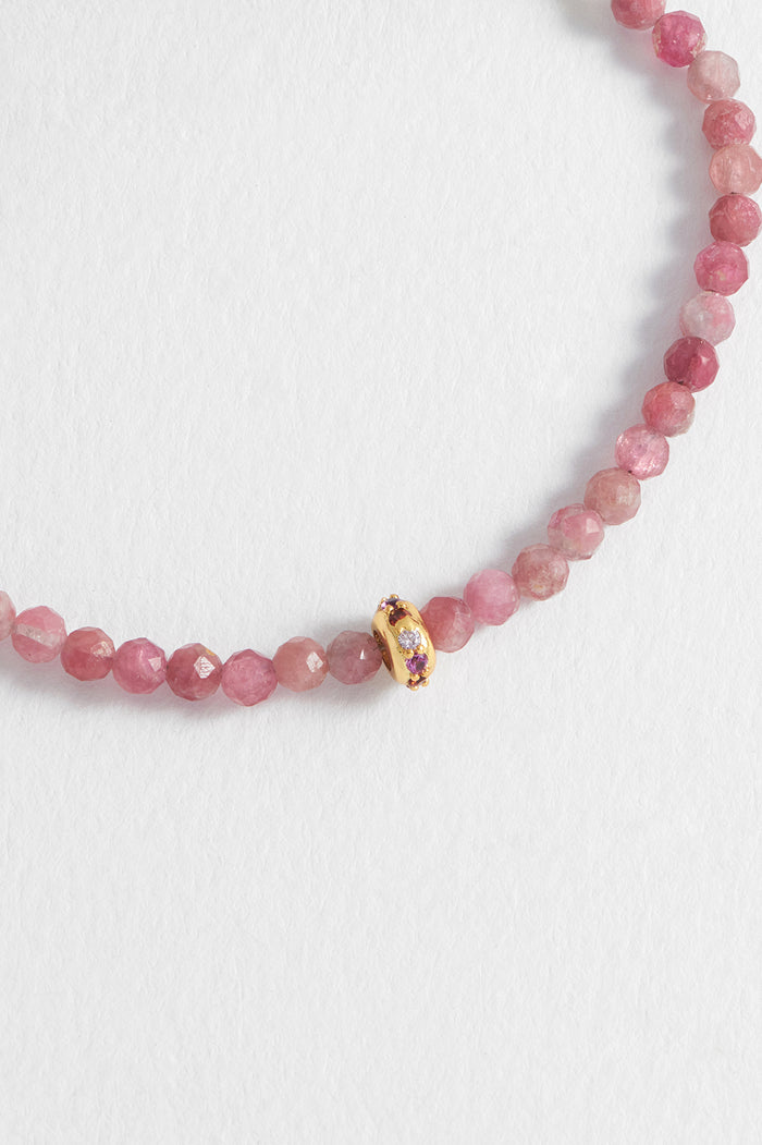 Estella Bartlett Pink Tourmaline CZ Disc Amelia Bracelet Gold Plated | Pink Tourmaline Packaging Message: Love