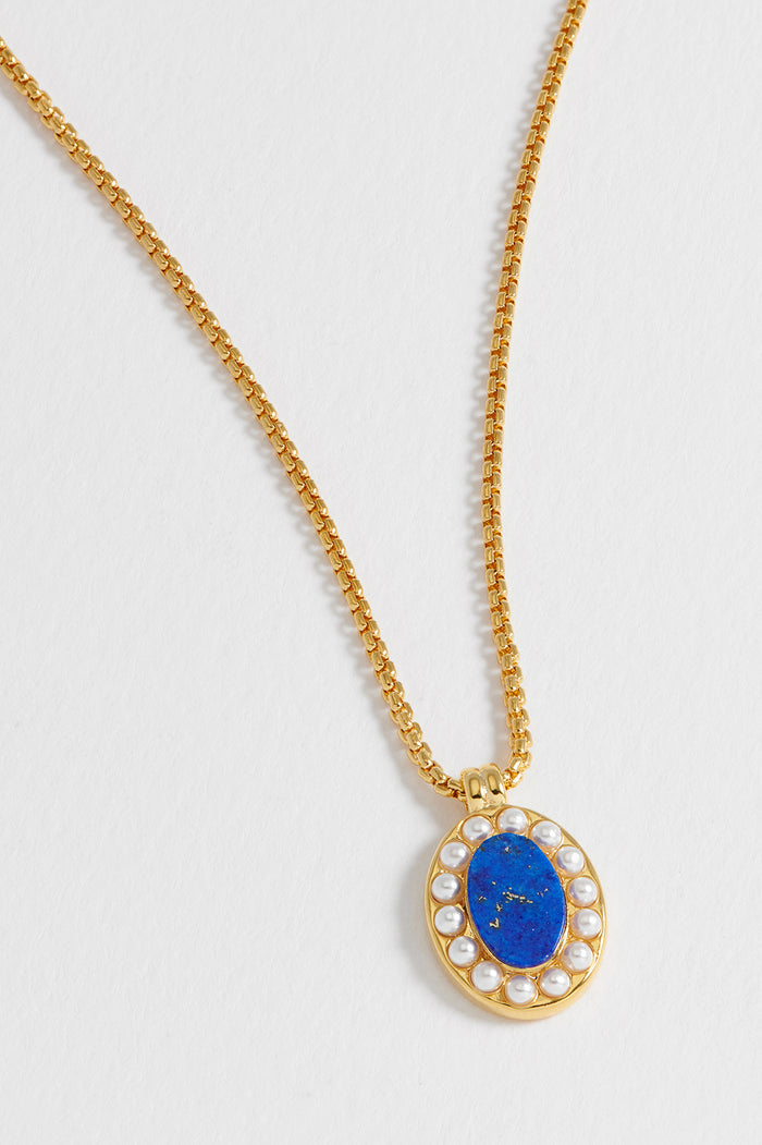 Estella Bartlett Portrait Pendant Necklace Gold Plated | Lapis