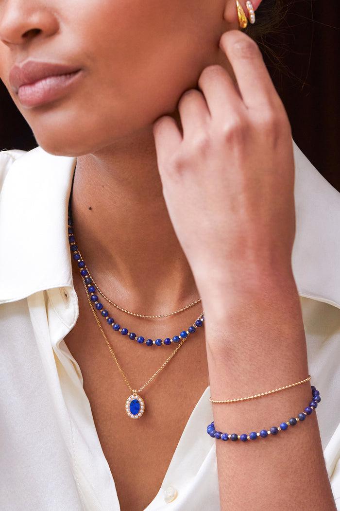 Estella Bartlett Portrait Pendant Necklace Gold Plated | Lapis