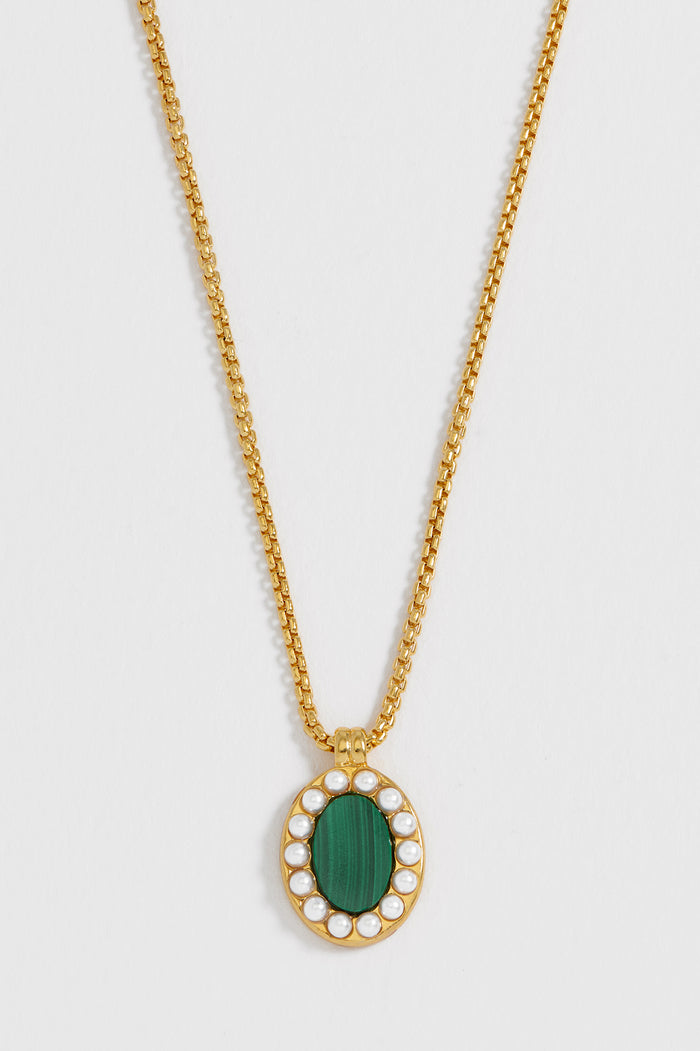 Estella Bartlett Portrait Pendant Necklace Gold Plated | Malachite