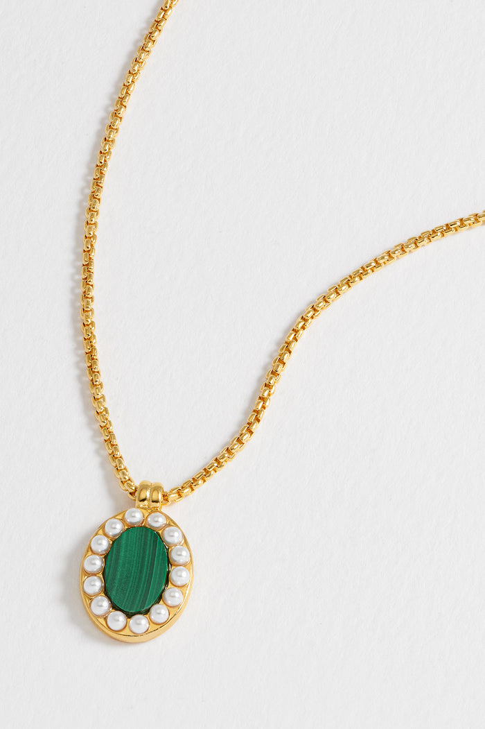 estella bartlett Portrait Pendant Necklace Gold Plated | Malachite
