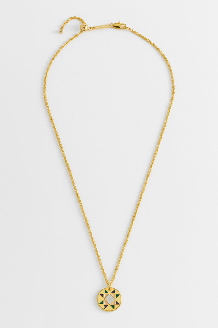 Estella Bartlett Quilted Gemstone Circle Pendant Necklace Gold Plated