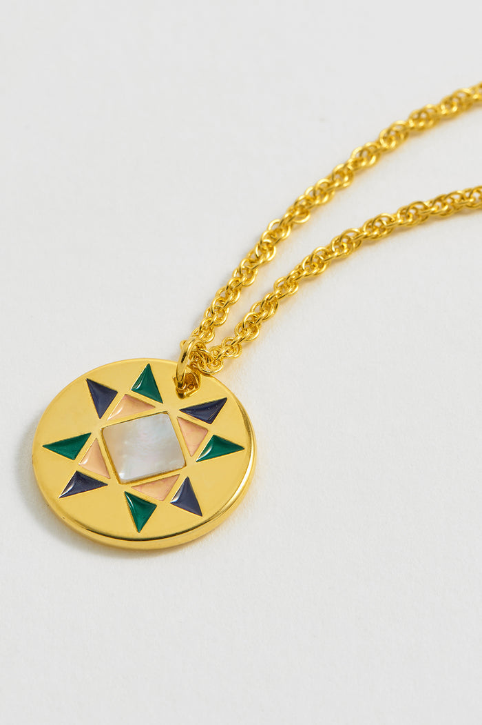 estella bartlett Quilted Gemstone Circle Pendant Necklace Gold Plated