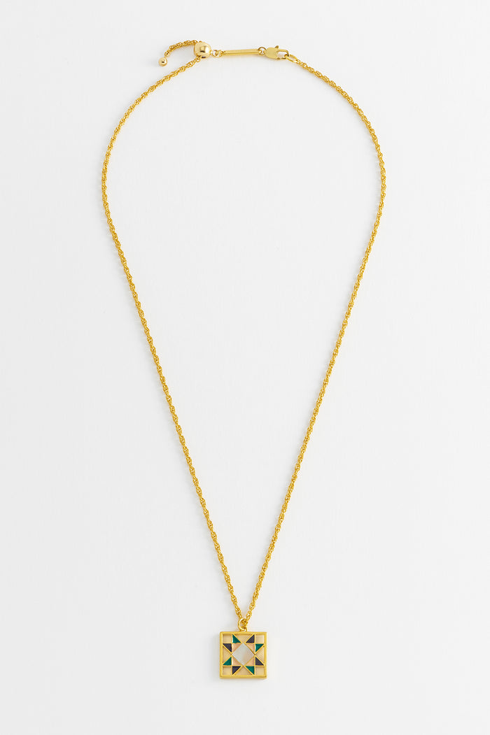 Estella Bartlett Quilted Square Pendant Necklace Gold Plated | Multi