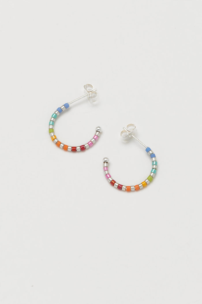 estella bartlett Rainbow Beaded Hoop Earrings Silver Plated