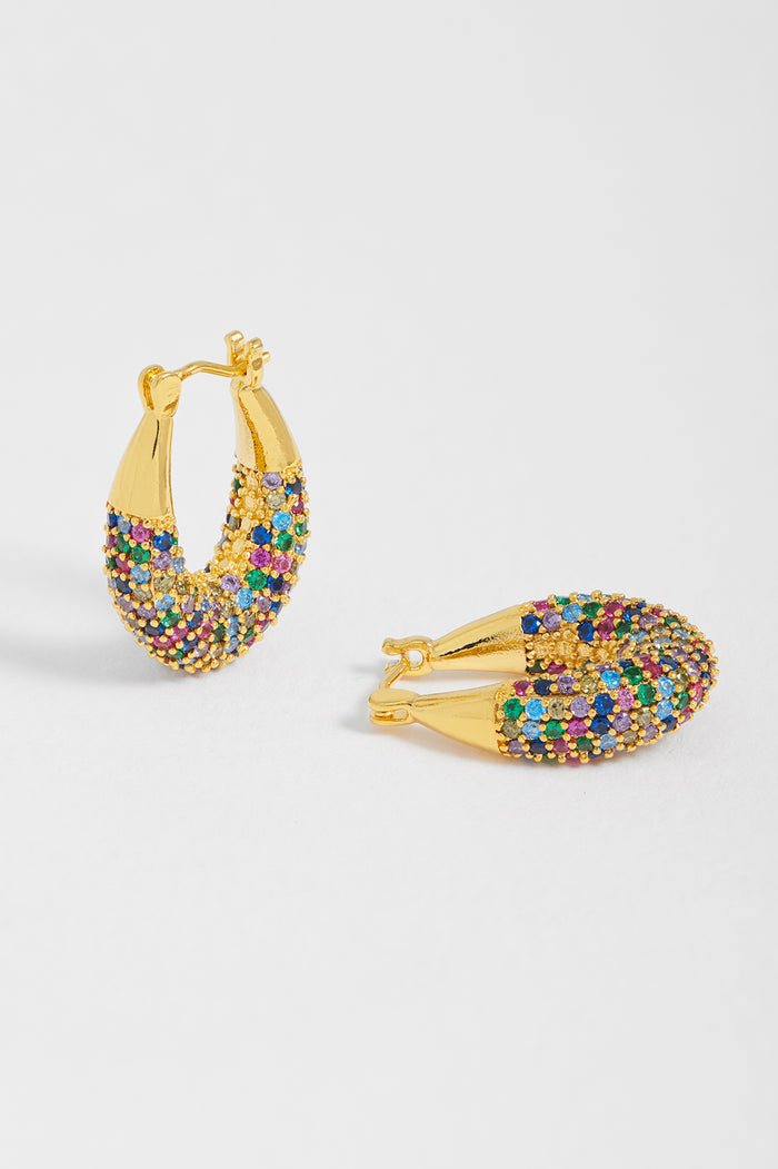Estella Bartlett Rainbow CZ Chubby Oval Hoops Gold Plated | Rainbow CZ