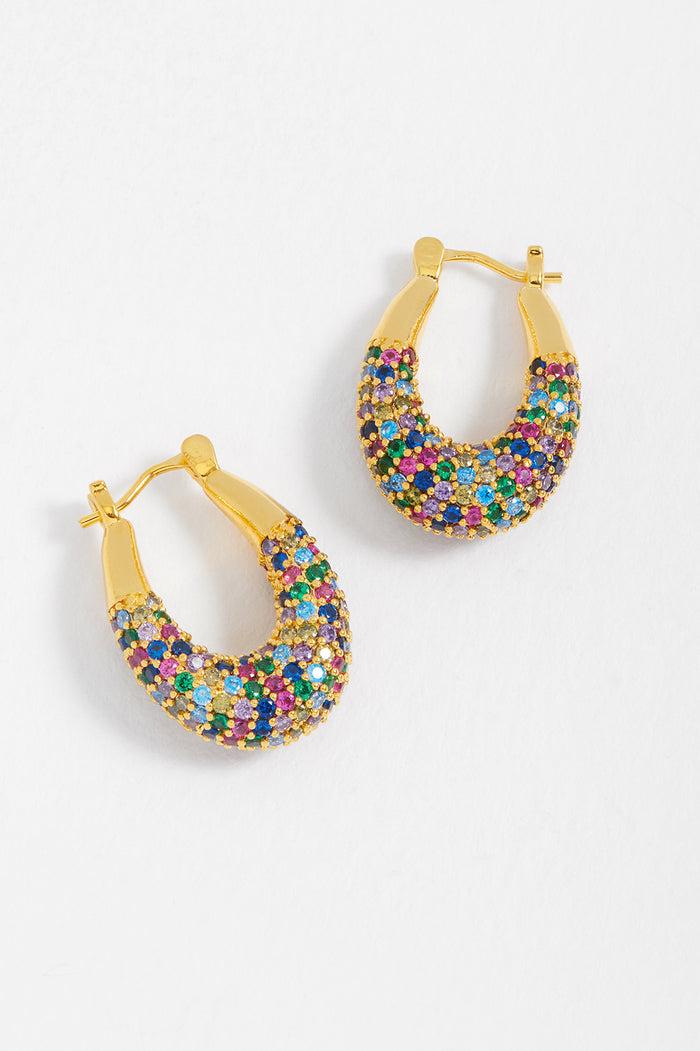 estella bartlett Rainbow CZ Chubby Oval Hoops Gold Plated | Rainbow CZ