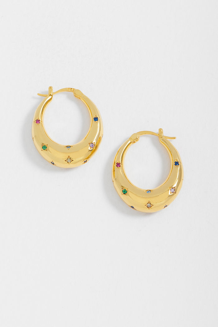 Estella Bartlett Rainbow CZ Star Chubby Hoop Earrings Gold Plated | Rainbow CZ