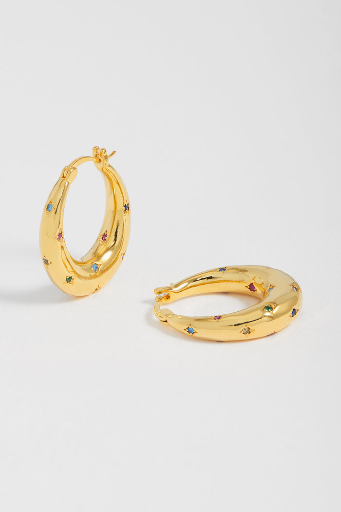estella bartlett Rainbow CZ Star Chubby Hoop Earrings Gold Plated | Rainbow CZ