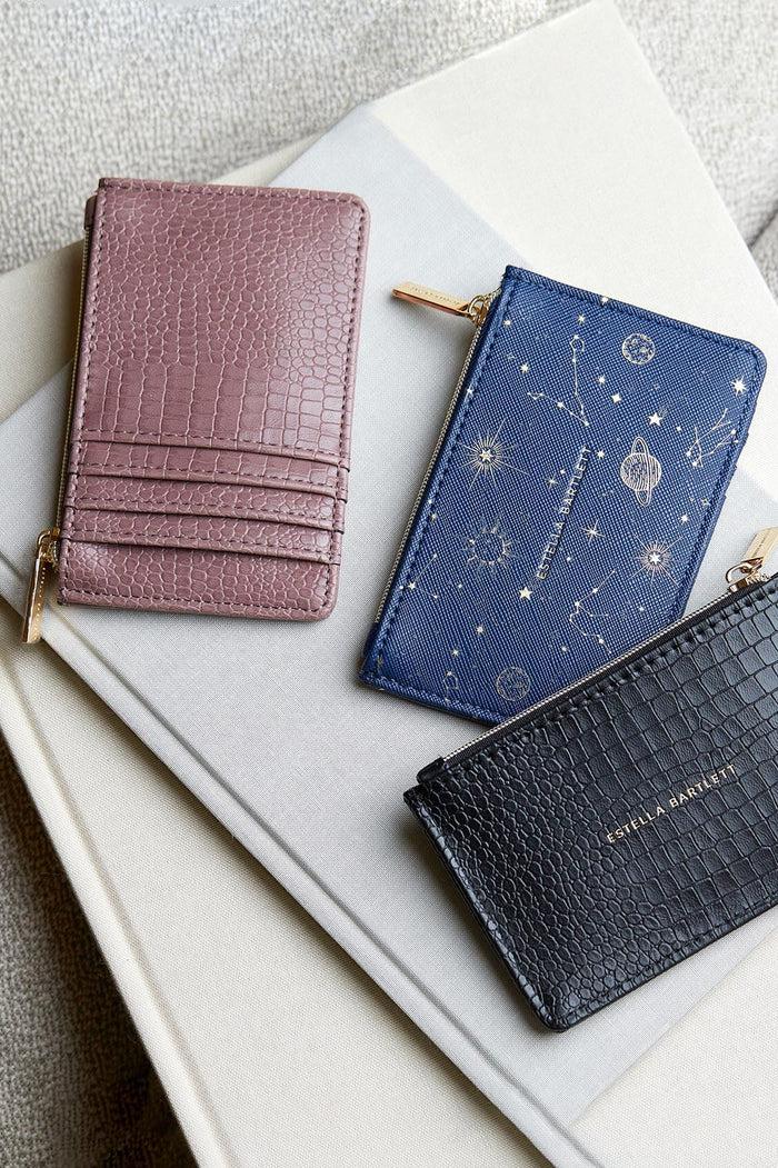 Estella Bartlett Rectangle Card Purse Black Croc Embossed