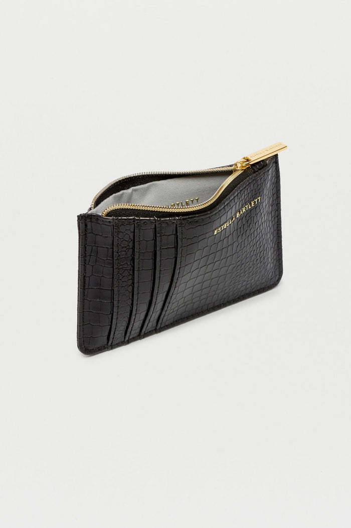 Estella Bartlett Rectangle Card Purse Black Croc Embossed