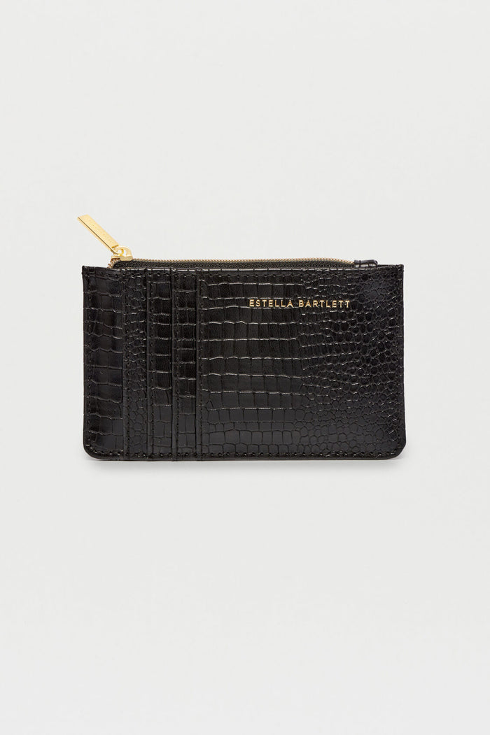 estella bartlett Rectangle Card Purse Black Croc Embossed