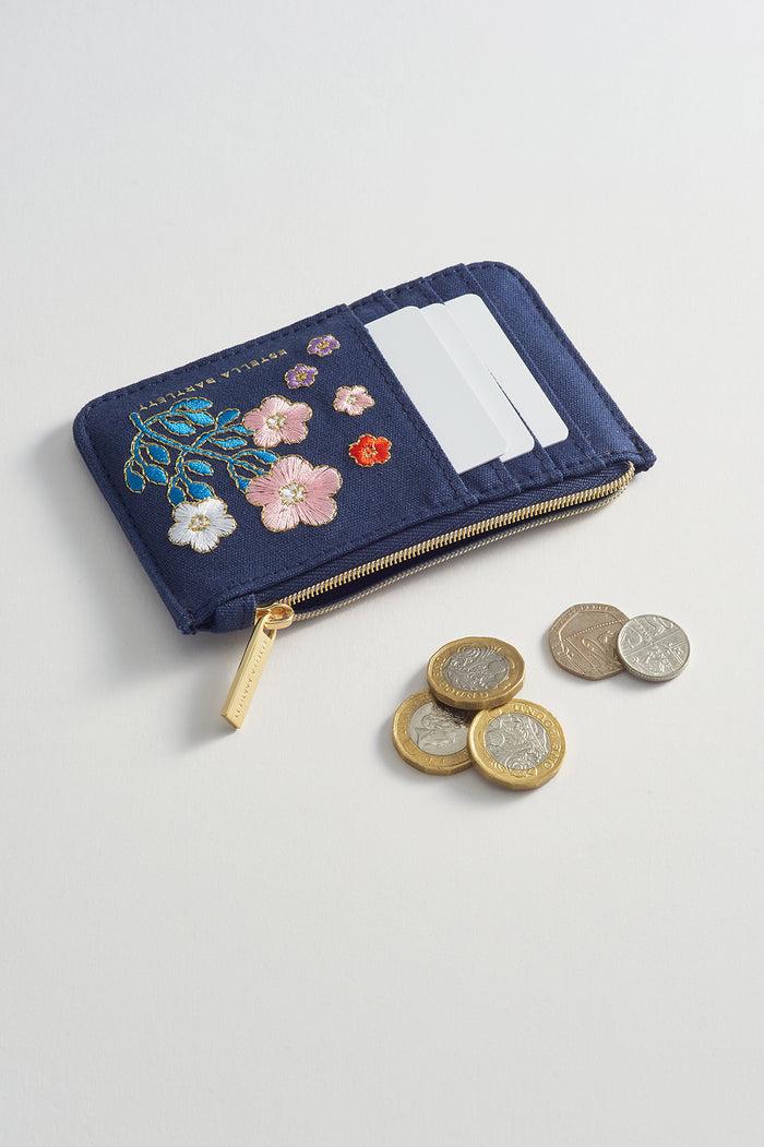 Estella Bartlett Rectangle Card Purse Navy Floral Embroidered
