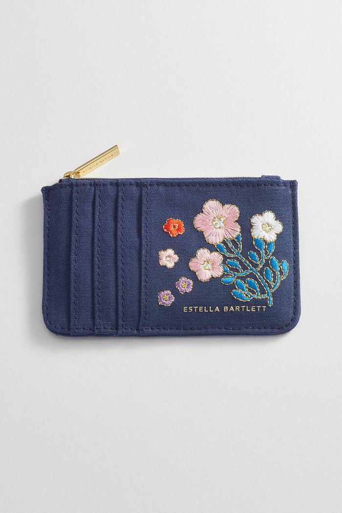 estella bartlett Rectangle Card Purse Navy Floral Embroidered