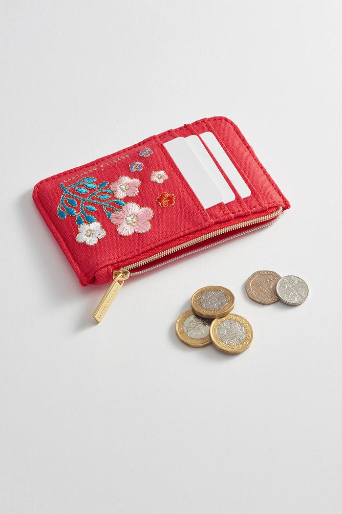 Estella Bartlett Rectangle Card Purse Red Floral Embroidered