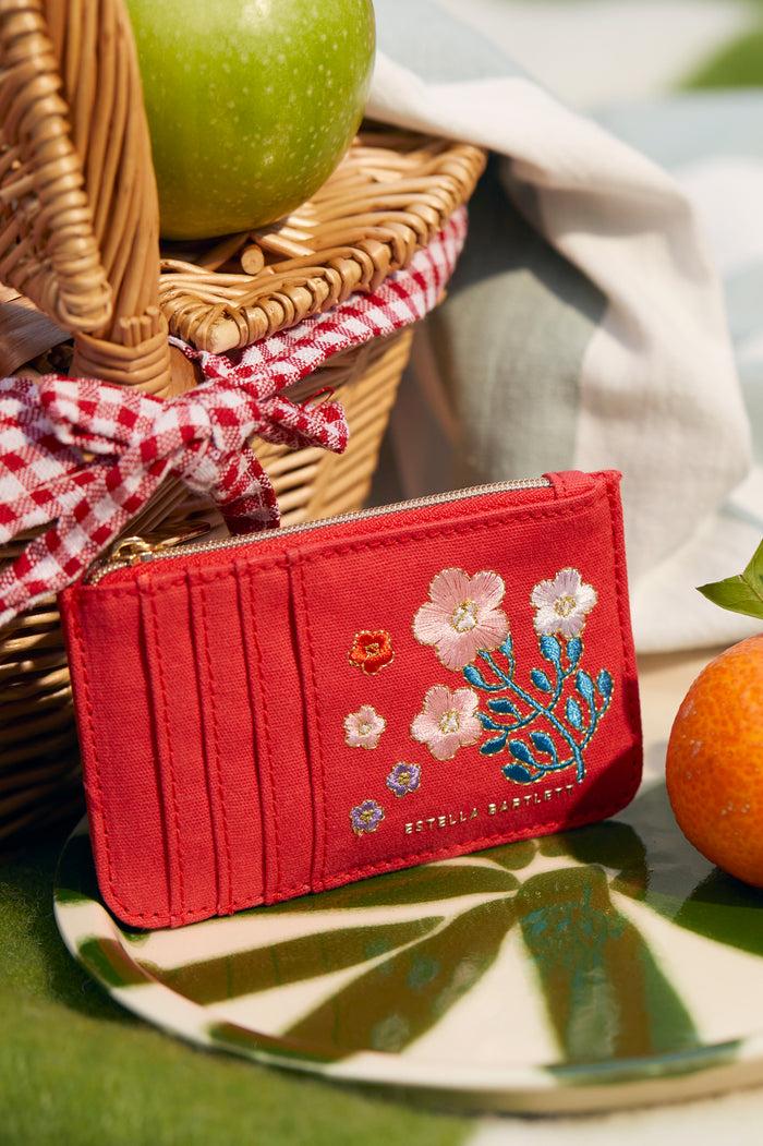 Estella Bartlett Rectangle Card Purse Red Floral Embroidered