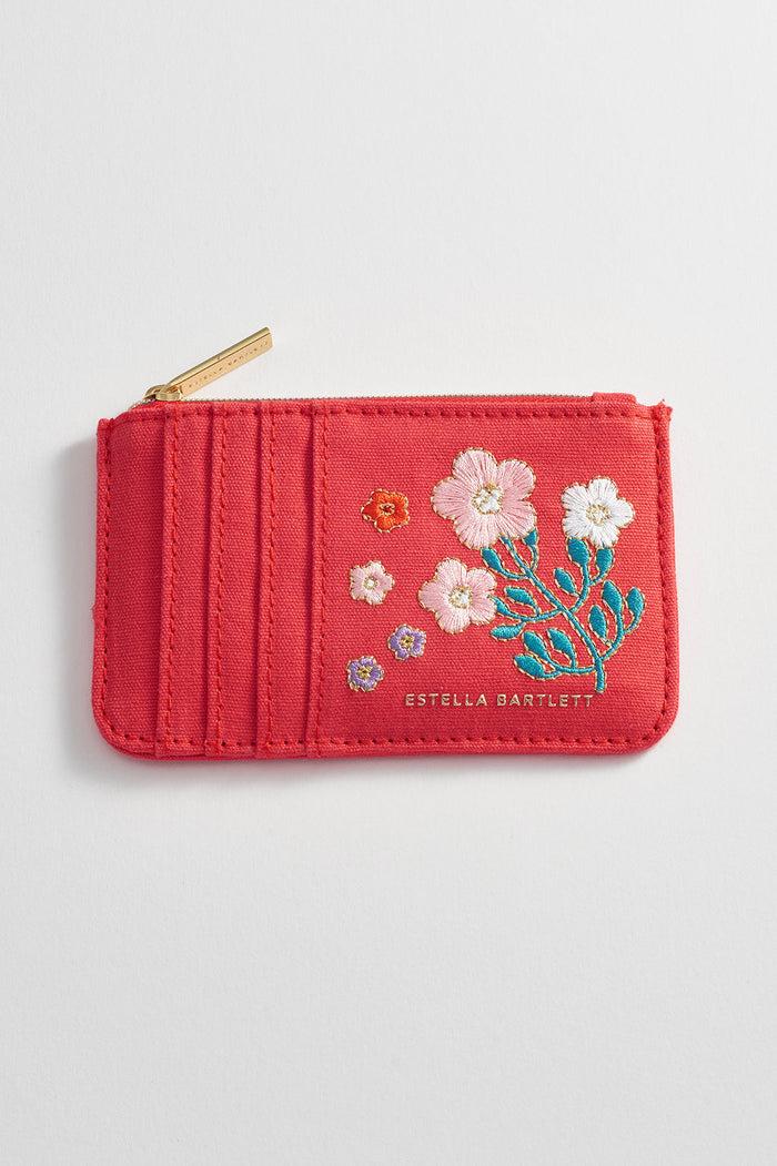 estella bartlett Rectangle Card Purse Red Floral Embroidered