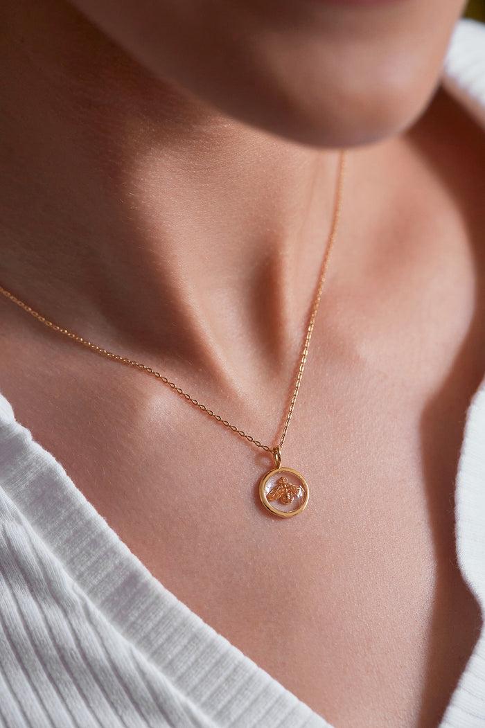 Estella Bartlett Resin Bee Pendant Necklace Gold Plated Packaging Message: BEE HAPPY