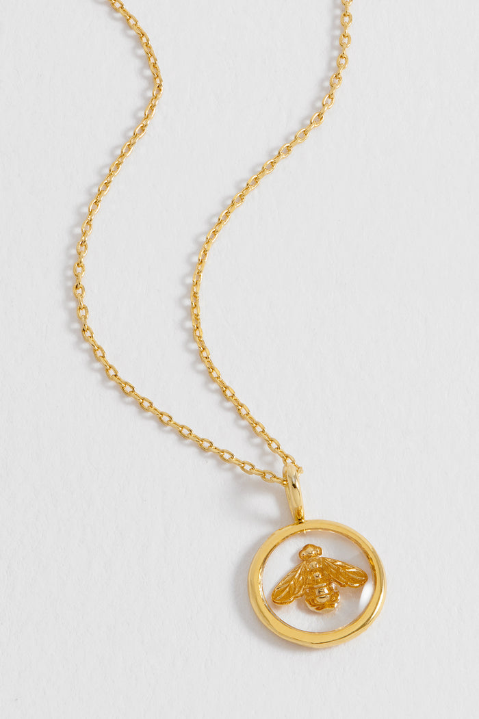 Estella Bartlett Resin Bee Pendant Necklace Gold Plated Packaging Message: BEE HAPPY
