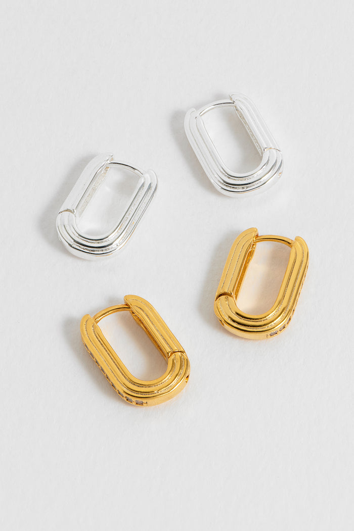 Estella Bartlett Ridged Hinge Hoops Waterproof PVD Silver Plated