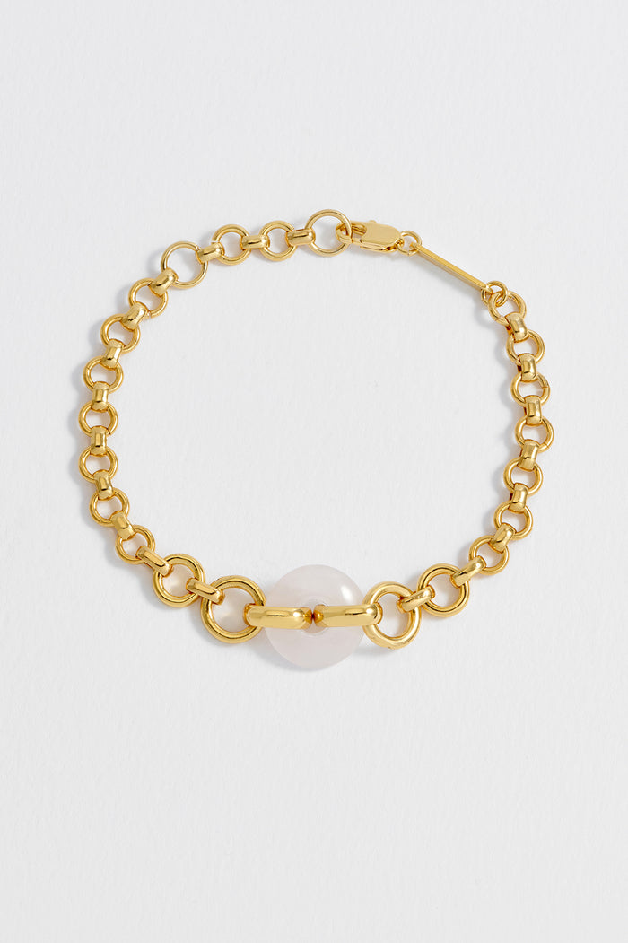 estella bartlett Rose Quartz Graduated Link T-Bar Bracelet Gold Plated | Rose Quartz