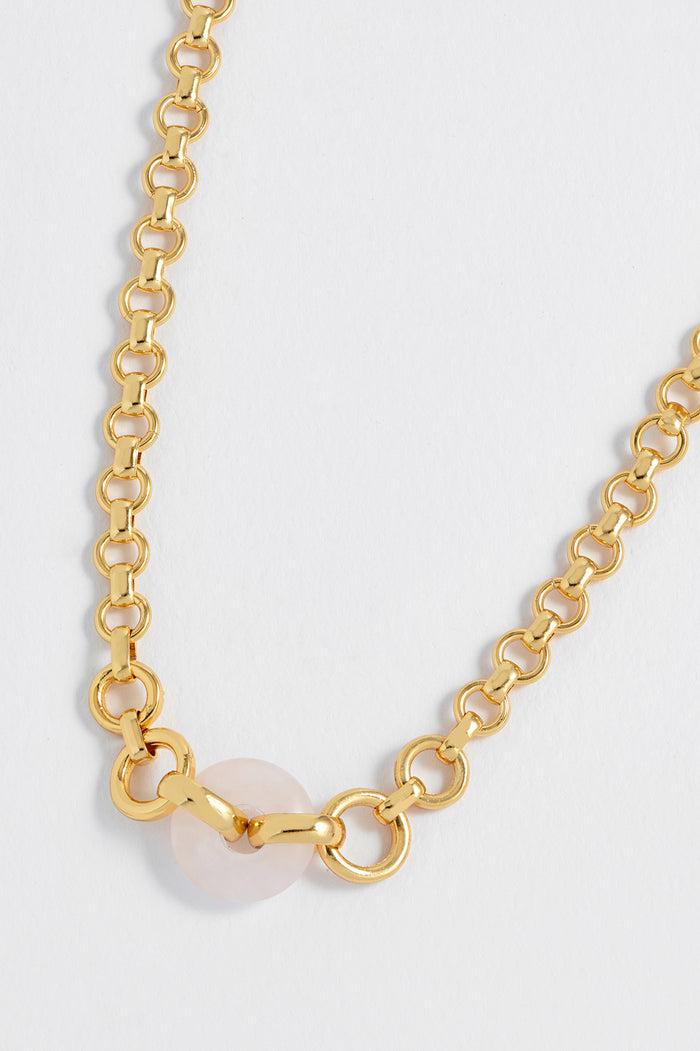 Estella Bartlett Rose Quartz Graduated Round Link Chain Necklace Gold Plated | Rose Quartz
