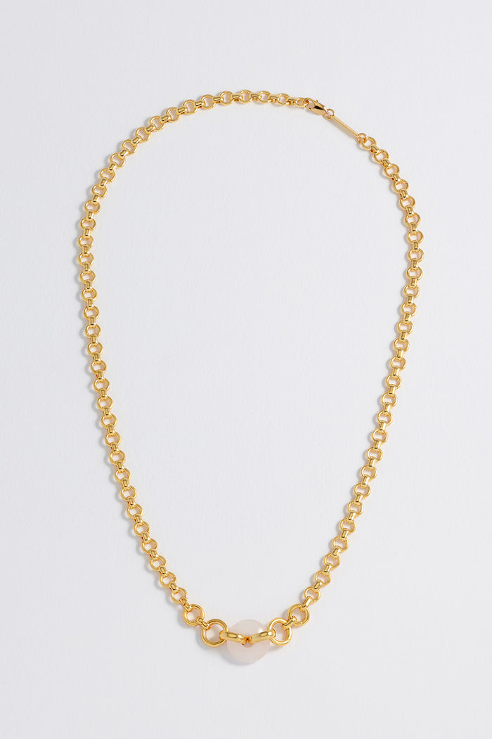 Estella Bartlett Rose Quartz Graduated Round Link Chain Necklace Gold Plated | Rose Quartz