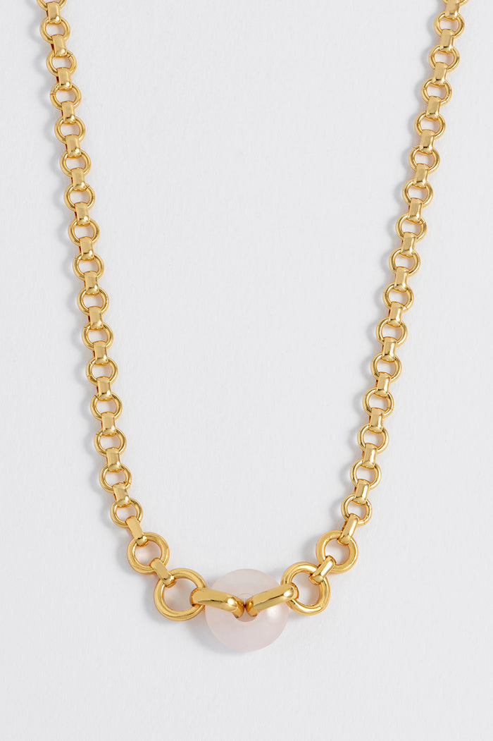 estella bartlett Rose Quartz Graduated Round Link Chain Necklace Gold Plated | Rose Quartz