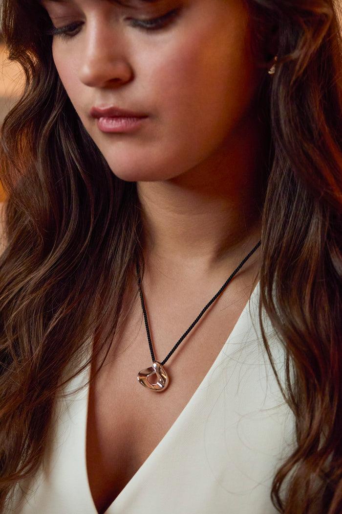 Estella Bartlett Sculptural Twist Pendant Cord Necklace Silver Plated