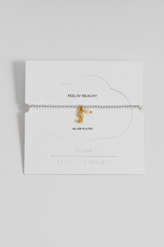 estella bartlett Seahorse And Pearl Sienna Bracelet Gold and Silver Plated Packaging Message: Feelin' Beachy