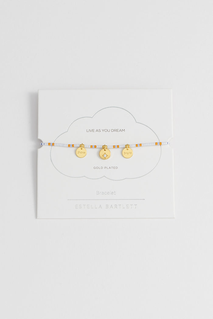 Estella Bartlett Shine Bright Beaded Charm Bracelet Gold Plated | Multi Packaging Message: Live As You Dream