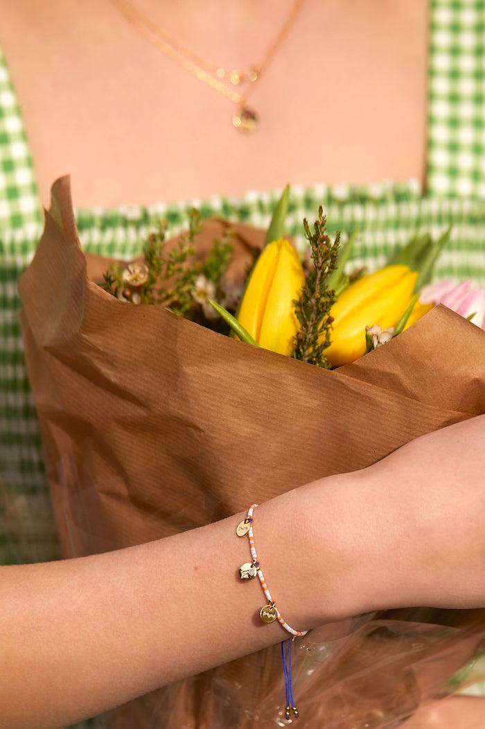 Estella Bartlett Shine Bright Beaded Charm Bracelet Gold Plated | Multi Packaging Message: Live As You Dream