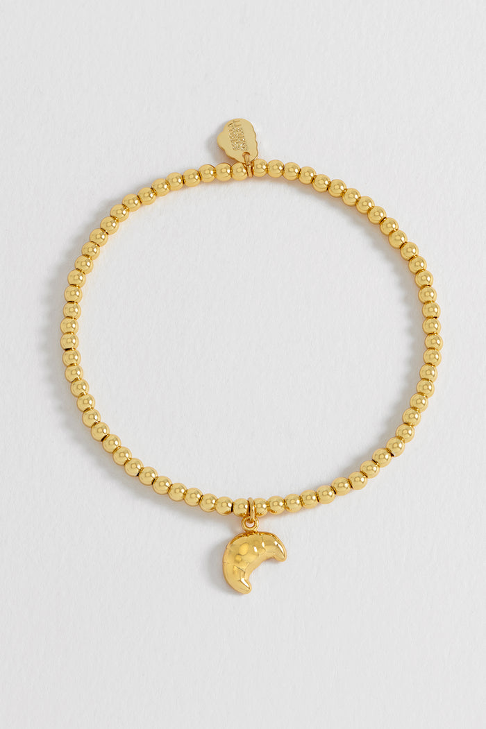 Estella Bartlett Sienna Beaded Croissant Charm Bracelet Gold Plated Packaging Message: LET'S DO BREAKFAST