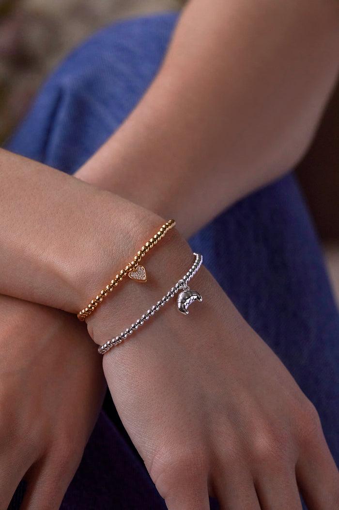 Estella Bartlett Sienna Beaded Croissant Charm Bracelet Silver Plated Packaging Message: LET'S DO BREAKFAST