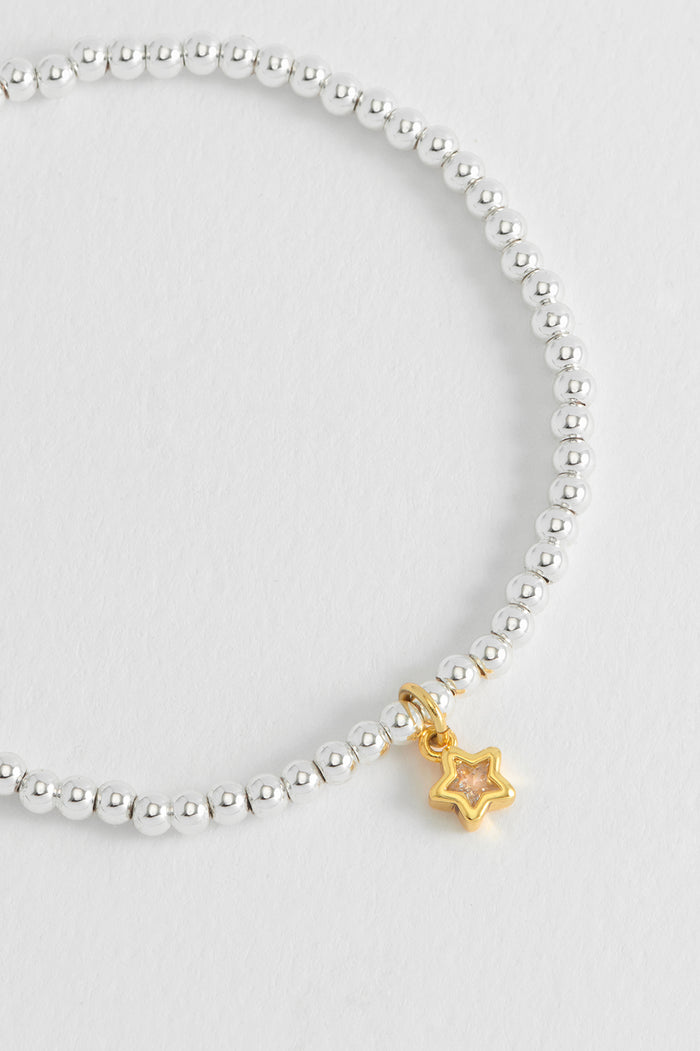 Estella Bartlett Sienna Beaded CZ Star Charm Bracelet Gold And Silver Plated Packaging Message: SHINE BRIGHT