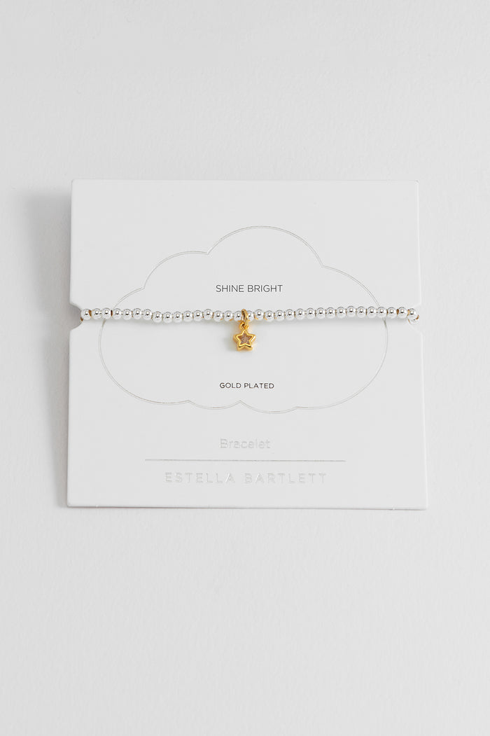 estella bartlett Sienna Beaded CZ Star Charm Bracelet Gold and Silver Plated Packaging Message: SHINE BRIGHT
