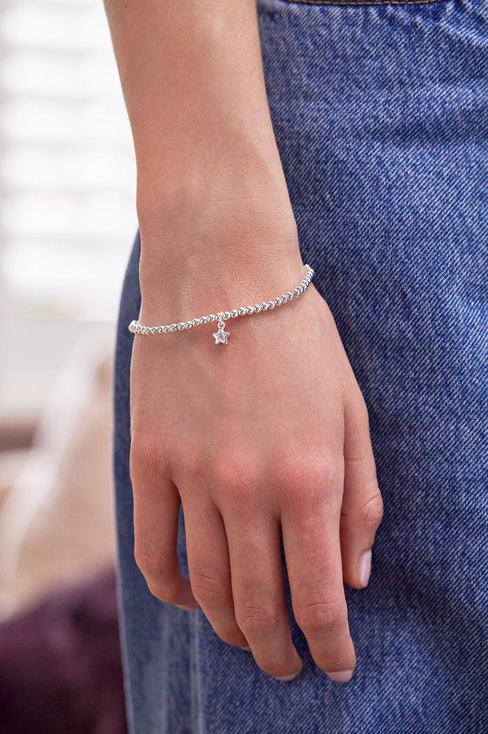 Estella Bartlett Sienna Beaded CZ Star Charm Bracelet Silver Plated Packaging Message: SHINE BRIGHT