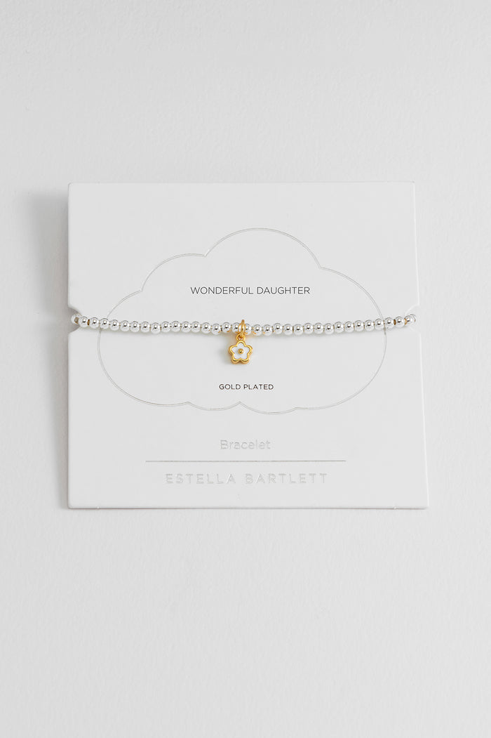 estella bartlett Sienna Beaded Enamel Flower Charm Bracelet Gold and Silver Plated Packaging Message: WONDERFUL DAUGHTER
