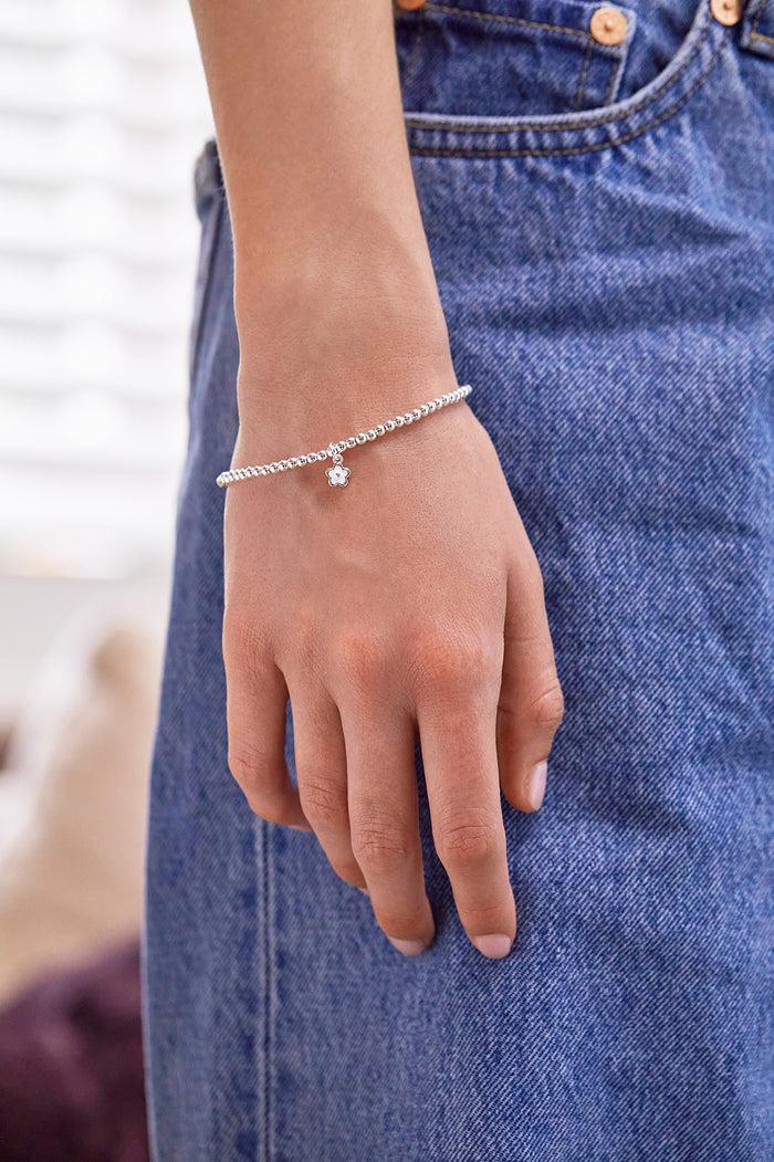 Estella Bartlett Sienna Beaded Enamel Flower Charm Bracelet Silver Plated Packaging Message: WONDERFUL DAUGHTER