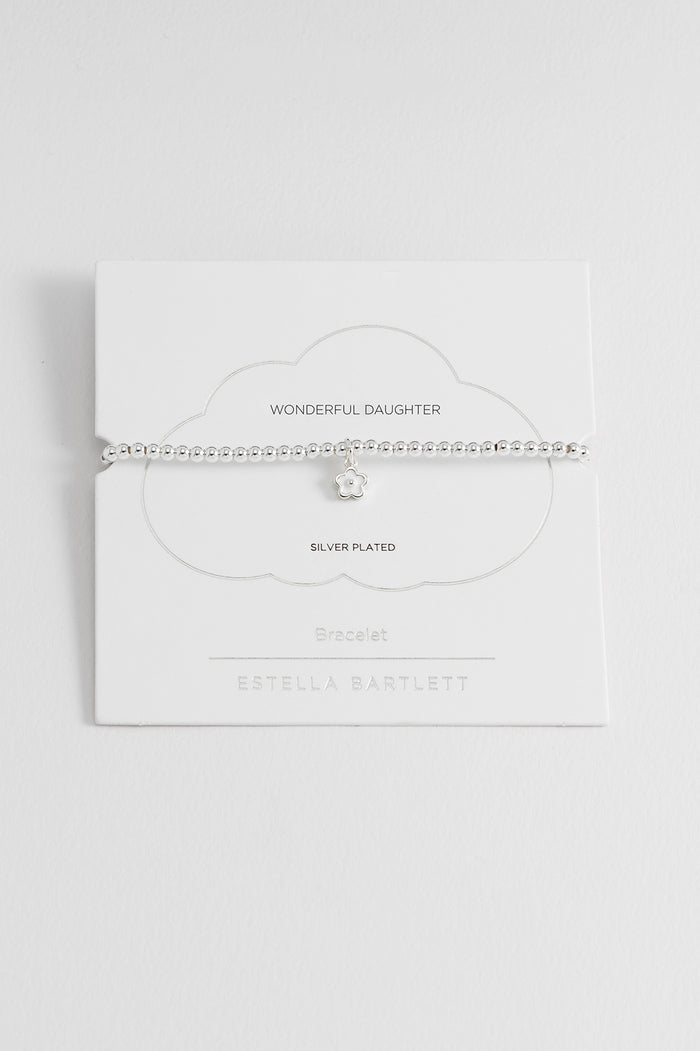 estella bartlett Sienna Beaded Enamel Flower Charm Bracelet Silver Plated Packaging Message: WONDERFUL DAUGHTER