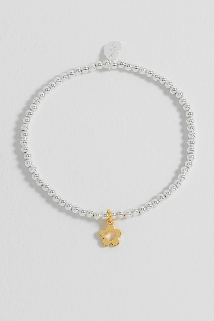 Estella Bartlett Sienna Beaded Flower And Heart Bracelet Gold And Silver Plated Packaging Message: YOU'RE THE BEST