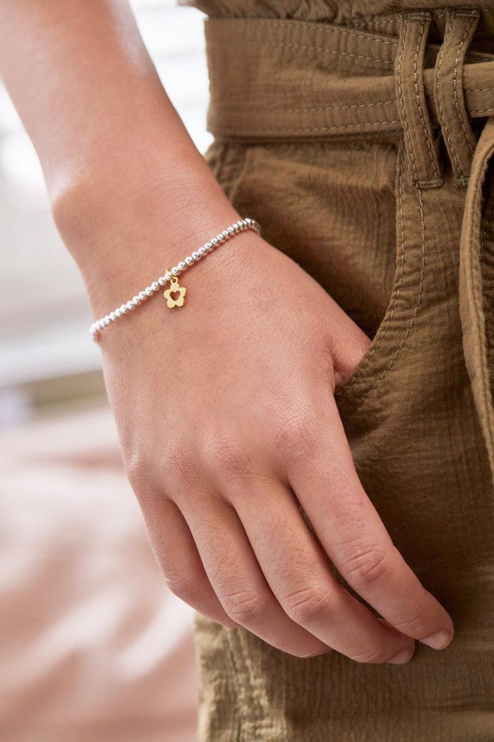 Estella Bartlett Sienna Beaded Flower And Heart Bracelet Gold And Silver Plated Packaging Message: YOU'RE THE BEST