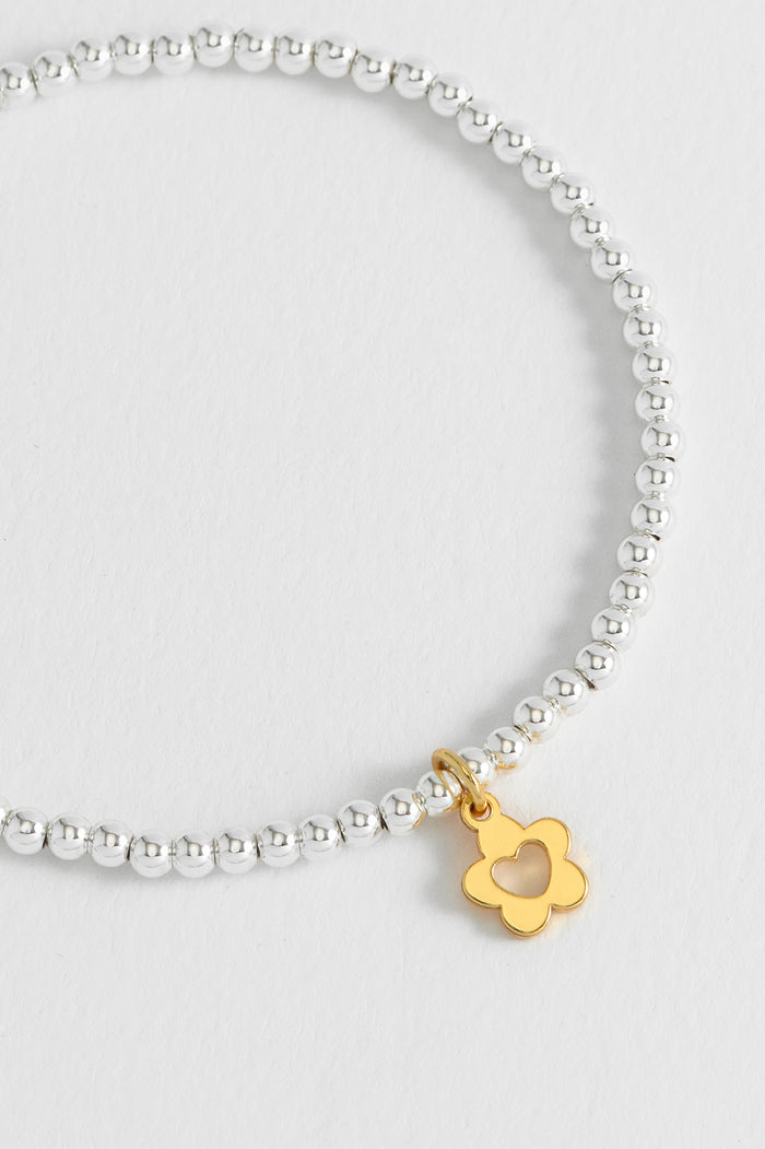 Estella Bartlett Sienna Beaded Flower And Heart Bracelet Gold And Silver Plated Packaging Message: YOU'RE THE BEST