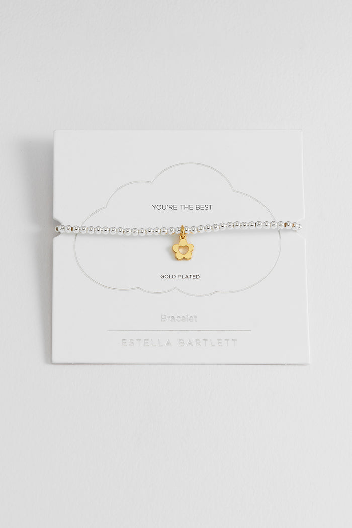 estella bartlett Sienna Beaded Flower and Heart Bracelet Gold and Silver Plated Packaging Message: YOU'RE THE BEST