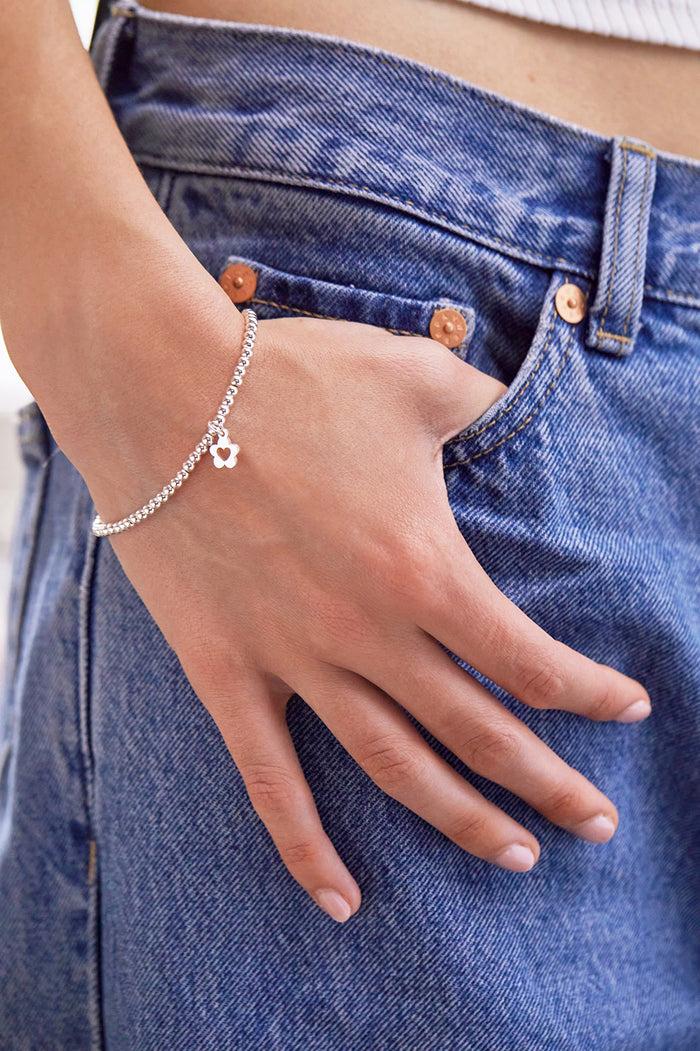 Estella Bartlett Sienna Beaded Flower And Heart Bracelet Silver Plated Packaging Message: YOU'RE THE BEST