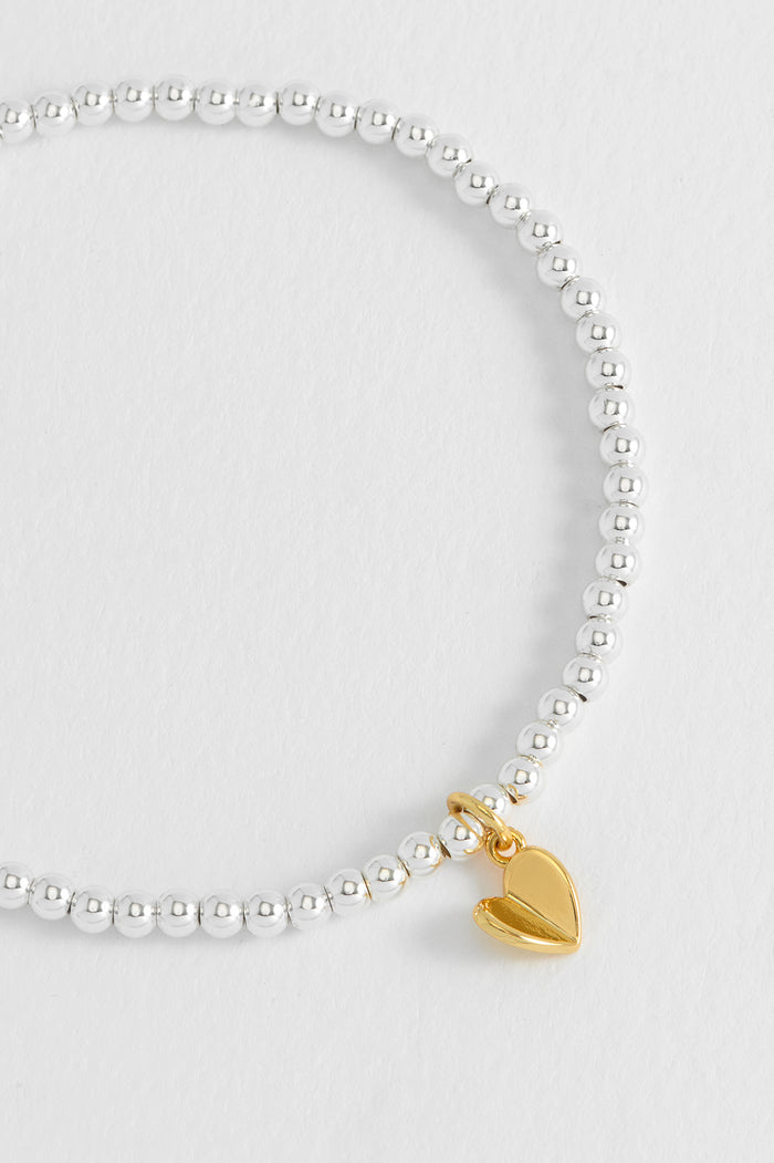 Estella Bartlett Sienna Beaded Folded Heart Charm Bracelet Gold And Silver Plated Packaging Message: MUM IN A MILLION