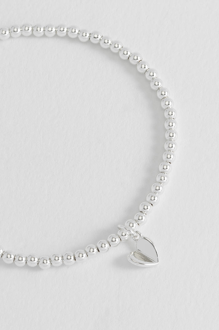 Estella Bartlett Sienna Beaded Folded Heart Charm Bracelet Silver Plated Packaging Message: MUM IN A MILLION