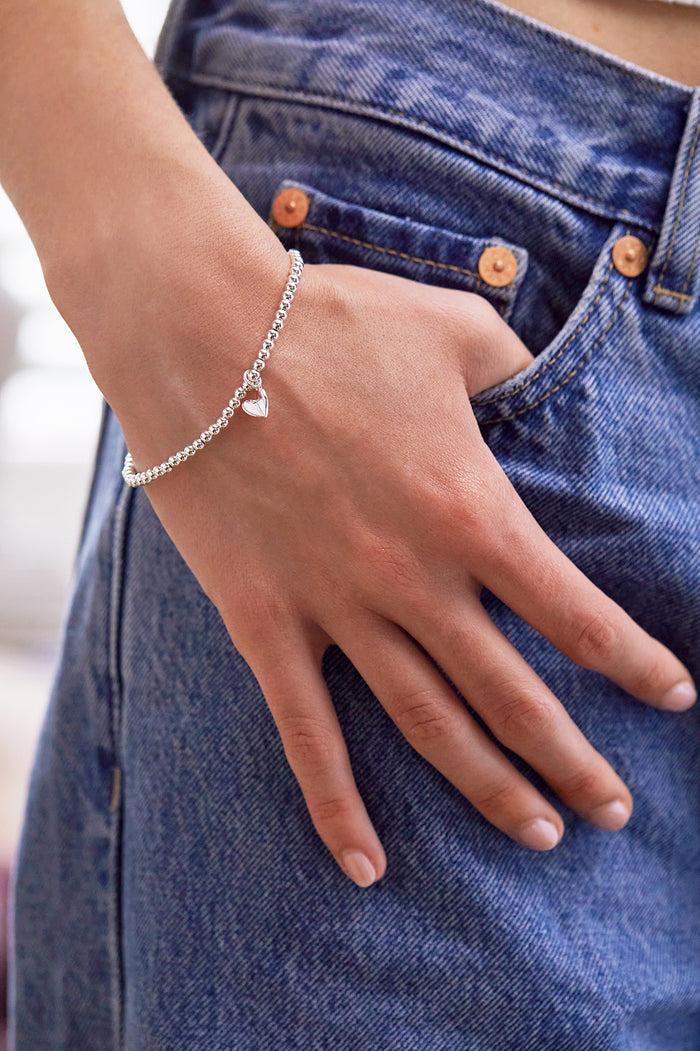 Estella Bartlett Sienna Beaded Folded Heart Charm Bracelet Silver Plated Packaging Message: MUM IN A MILLION
