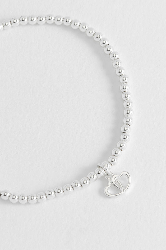 Estella Bartlett Sienna Beaded Interlinked Heart Charm Bracelet Silver Plated Packaging Message: FRIENDS FOREVER